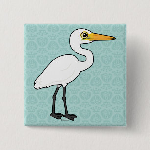 Birdorable Great Egret Vierkante Button 5,1 Cm