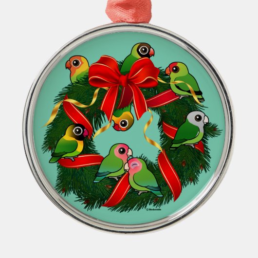 Birdorable Lovebird Kerstmis Metalen Ornament (Voorkant)
