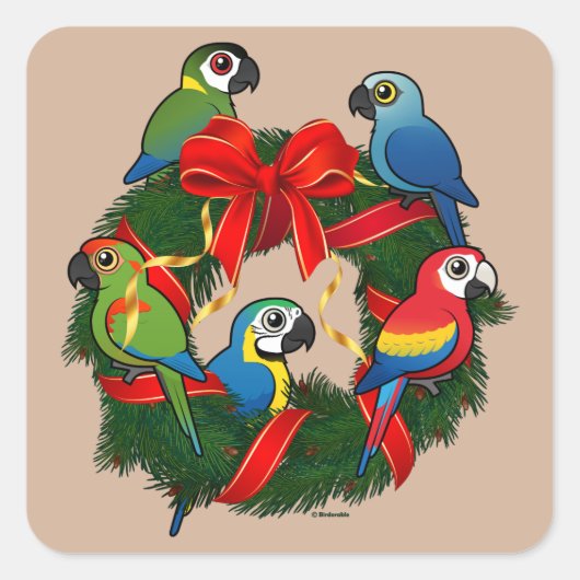 Birdorable Macaws Kerstmis Vierkante Sticker (Voorkant)
