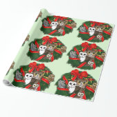 Birdorable Owls Kerstmis Wreath Cadeaupapier (Uitgerold)