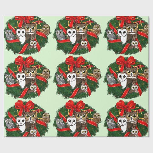 Birdorable Owls Kerstmis Wreath Cadeaupapier (Vlak)