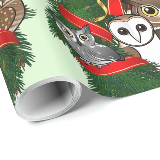 Birdorable Owls Kerstmis Wreath Cadeaupapier (Rol Hoek)