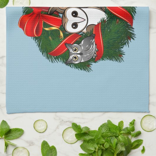 Birdorable Owls Kerstmis Wreath Theedoek (Gevouwen)