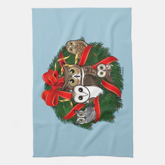 Birdorable Owls Kerstmis Wreath Theedoek (Verticaal)