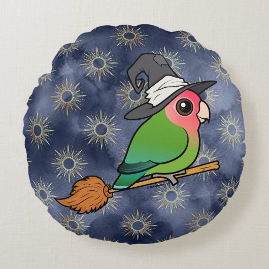Birdorable Peach-faced Lovebird Halloween Witch Rond Kussen (Voorkant)