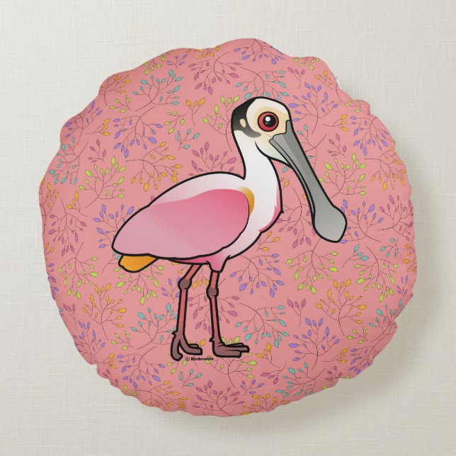 Birdorable Roseate Spoonbill Rond Kussen (Achterkant)