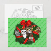 Birdorable Uilen Kerstkrans Feestdagenkaart (Voorkant / Achterkant)
