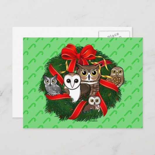 Birdorable Uilen Kerstkrans Feestdagenkaart (Voorkant / Achterkant)