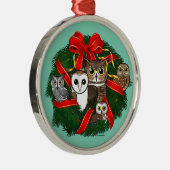 Birdorable Uilen Kerstkrans Metalen Ornament (Rechts)