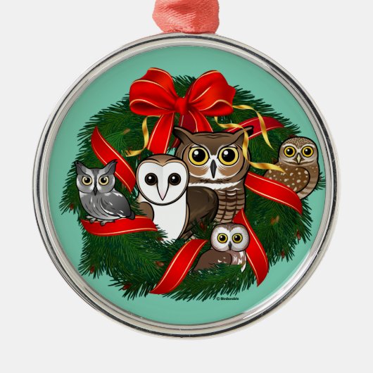 Birdorable Uilen Kerstkrans Metalen Ornament (Voorkant)