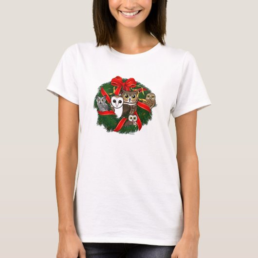 Birdorable Uilen Kerstkrans T-shirt (Voorkant)