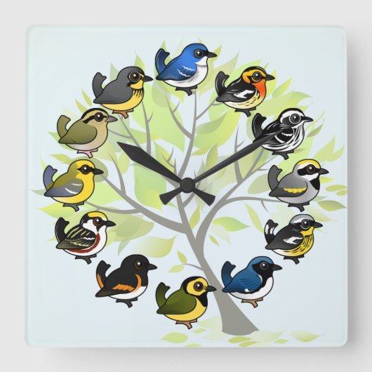 Birdorable Warbler Clock Vierkante Klok (Voorkant)