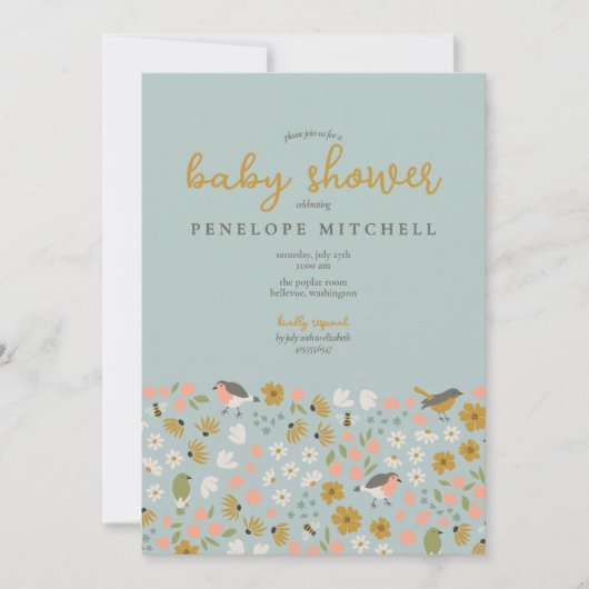 Birds and Bees Floral Baby Shower  Kaart (Voorkant)