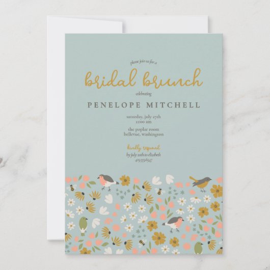 Birds and Bees Floral Bridal Brunch Shower  Kaart (Voorkant)