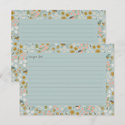 Birds and Bees Floral Bridal Shower Recipe Card Briefkaart (Voorkant / Achterkant)