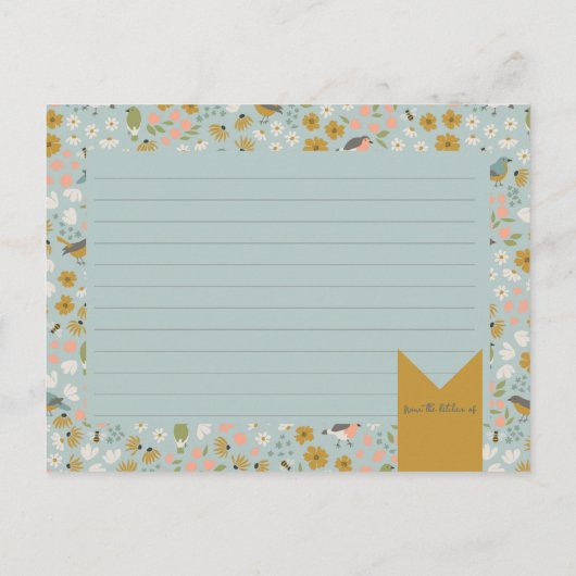 Birds and Bees Floral Bridal Shower Recipe Card Briefkaart (Achterkant)