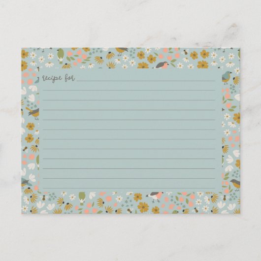 Birds and Bees Floral Bridal Shower Recipe Card Briefkaart (Voorkant)