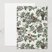 Birds and cherry blossom on white (Voorkant / Achterkant)