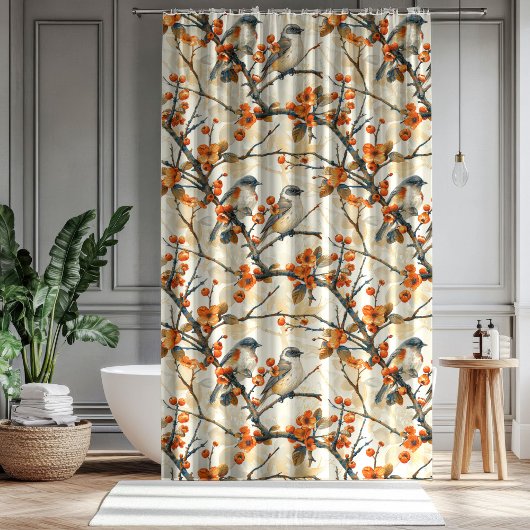 Birds and Flowers Curtain Fall Gift for Their Nest Douchegordijn