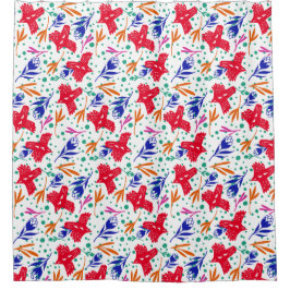 Birds and flowers in colorful pattern douchegordijn