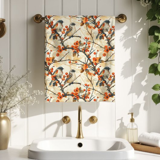 Birds and Flowers Towel Fall Gift for Their Nest Bad Handdoek
