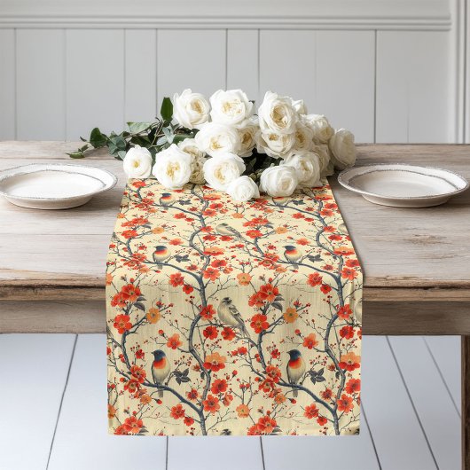 Birds and Herfst Flowers Runner Natuur's Touch Ind Lange Tafelloper
