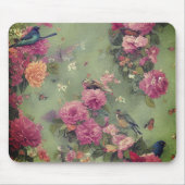 Birds and Pink Roses  Bloemsalie Groen Muismat (Voorkant)