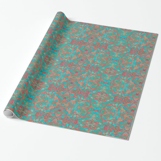 Birds Arabesque Bohemian Boho Turquoise Pattern Cadeaupapier (Uitgerold)