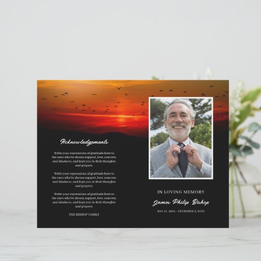 Birds at Sunrise Memorial begrafenisprogramma (Staand voorkant)