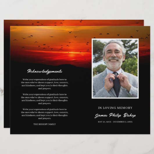 Birds at Sunrise Memorial begrafenisprogramma (Voorkant / Achterkant)