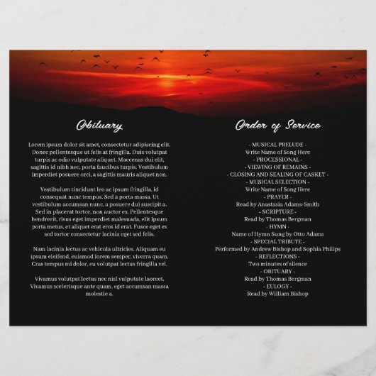 Birds at Sunrise Memorial begrafenisprogramma (Achterkant)