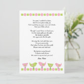 Birds baby shower bedankbriefjes / roze groen kaart (Staand voorkant)