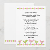Birds baby shower bedankbriefjes / roze groen kaart (Voorkant / Achterkant)