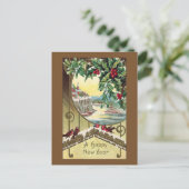 Birds Beneath Holly en Mistletoe  Nieuwjaar Feestdagenkaart (Staand voorkant)