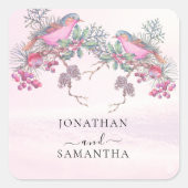 Birds & Berries Pinecone Watercolor Winter Wedding Vierkante Sticker (Voorkant)