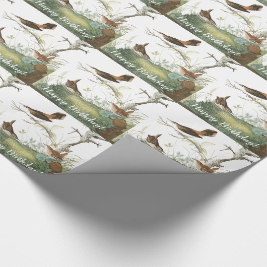 Birds Birthday Wrappapier voor audubon Wren Cadeaupapier (Hoek)