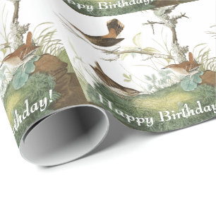 Birds Birthday Wrappapier voor audubon Wren Cadeaupapier