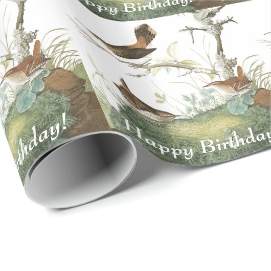 Birds Birthday Wrappapier voor audubon Wren Cadeaupapier (Rol Hoek)