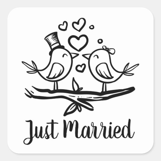 Birds Black White Lovebird Weddenschap net getrouw Vierkante Sticker (Voorkant)