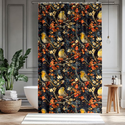 Birds & Blooms Curtain Autumn Gift for Their Home Douchegordijn