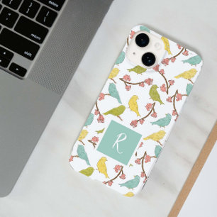 Birds & Blooms Monogrammed Waterverf Sketch Case-Mate iPhone 14 Hoesje