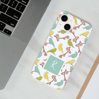 Birds & Blooms Monogrammed Waterverf Sketch Case-Mate iPhone 14 Hoesje