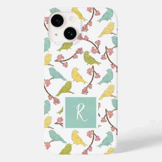 Birds & Blooms Monogrammed Waterverf Sketch Case-Mate iPhone Case (Achterkant)