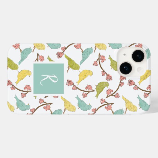 Birds & Blooms Monogrammed Waterverf Sketch Case-Mate iPhone Case (Achterkant (horizontaal))