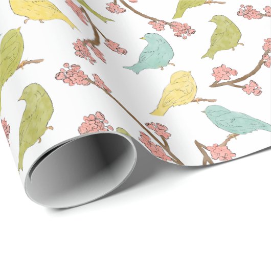 Birds & Blooms Waterverf Sketch Cadeaupapier (Rol Hoek)