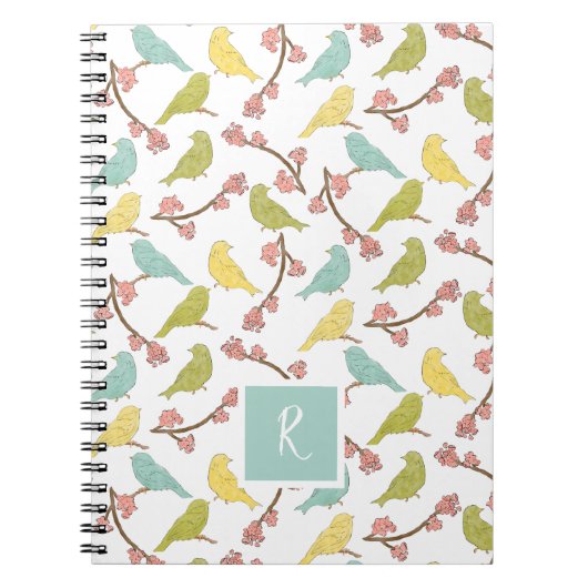 Birds & Blooms Waterverf Sketch Monogrammed Notitieboek (Voorkant)