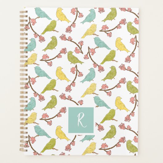 Birds & Blooms Waterverf Sketch Monogrammed Planner (Voorkant)