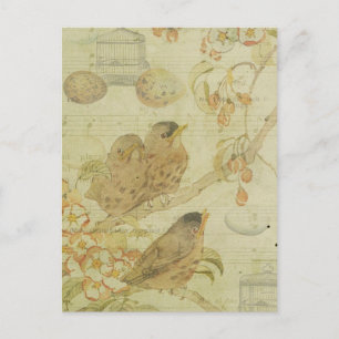 Birds Branch Birdcage Eggs Muziekblad Briefkaart