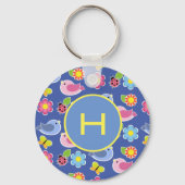 Birds, Butterflies & Ladybugs Flowers Initiaal Sleutelhanger (Voorkant)