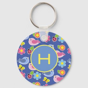 Birds, Butterflies & Ladybugs Flowers Initiaal Sleutelhanger